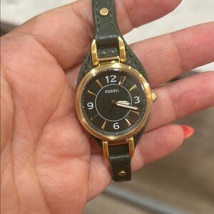 Fossil Olive and Gold Timepiece